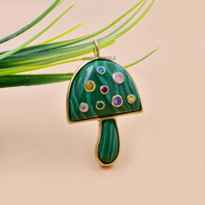 925 Silver Malachite & Stone Mushroom Pendant