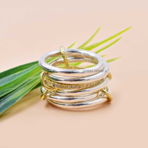 92.5 silver diamond multi link connector band ring