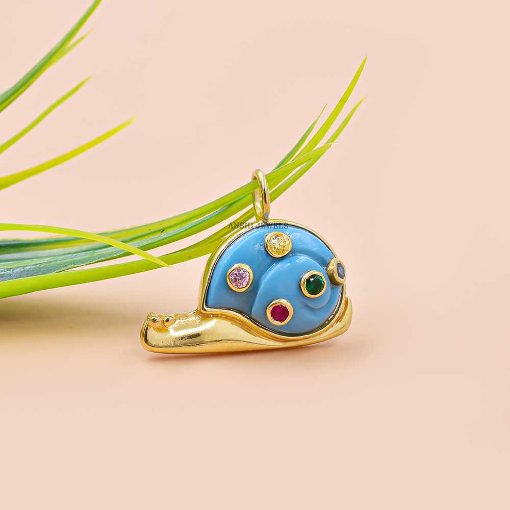 14K Gold Plated Turquoise Snail Charm Jewelry
