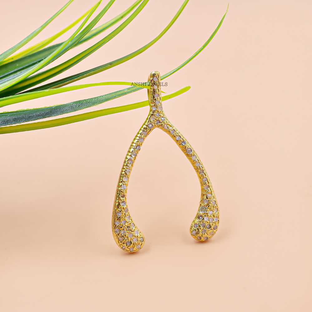 14K Gold Plated Diamond Wishbone Necklace