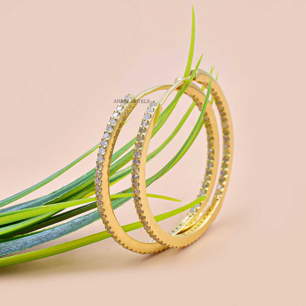 14K Gold Plated Diamond Hoop Earring Jewelry - Image 3
