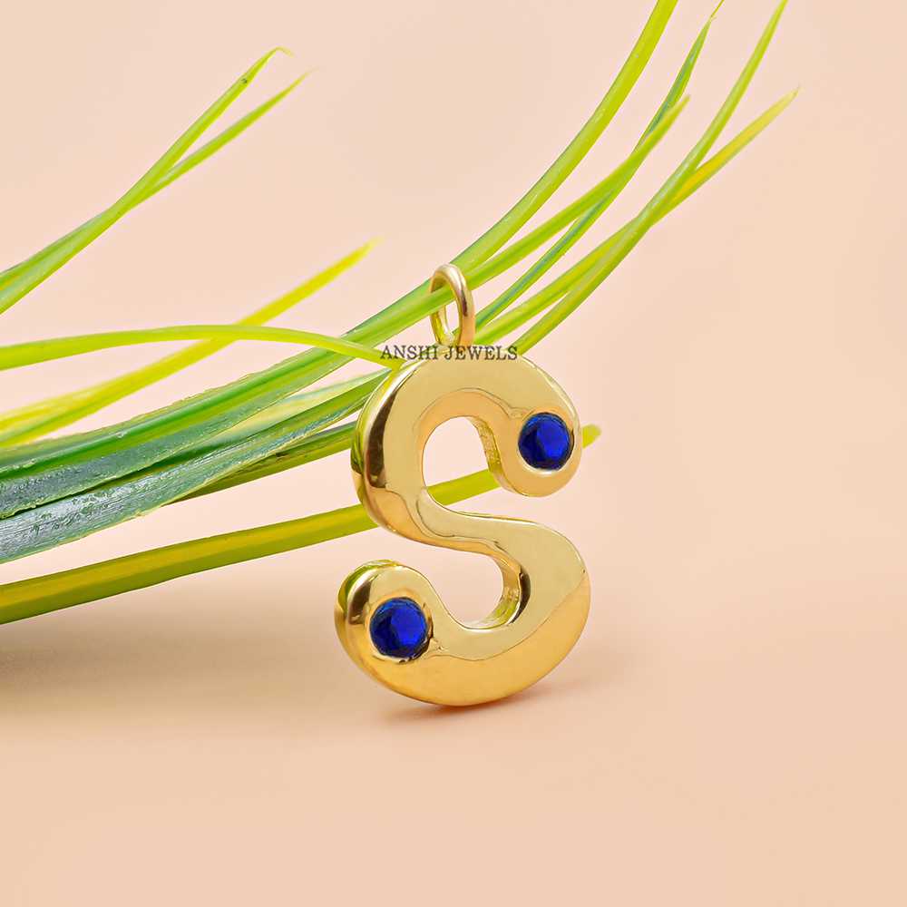 14k Yellow gold Plated S Bubble Letter Charm
