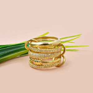 14K Gold Plated Diamond 5 Set Band Ring