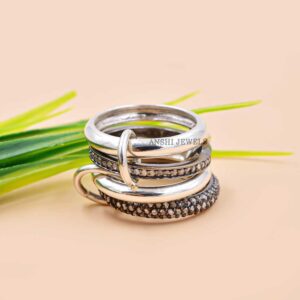 Diamond Band Ring, 925 Sterling Silver 4 Set Ring