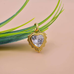 14K Yellow Gold Plated White CZ Heart Charm New Designer Necklace Mini Heart Charm Jewelry