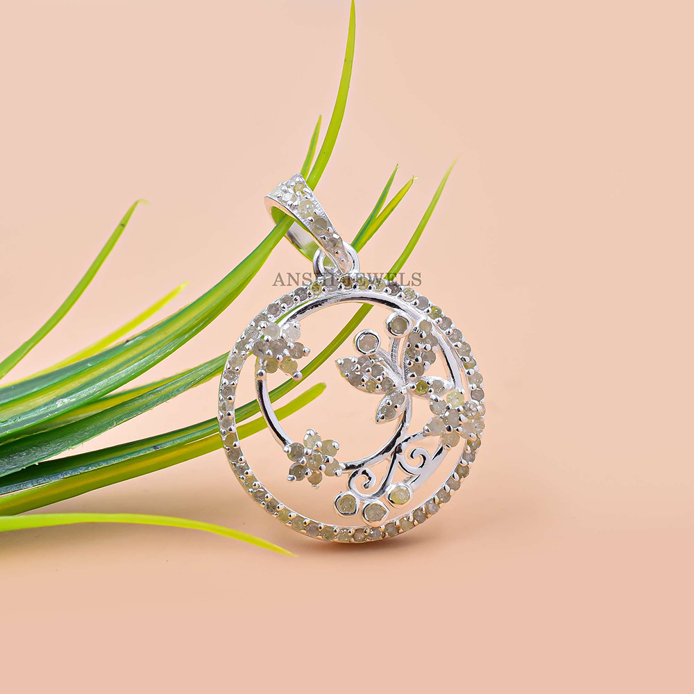 925 Silver Pave Diamond Pendant Designer Floral Pendant Jewelry
