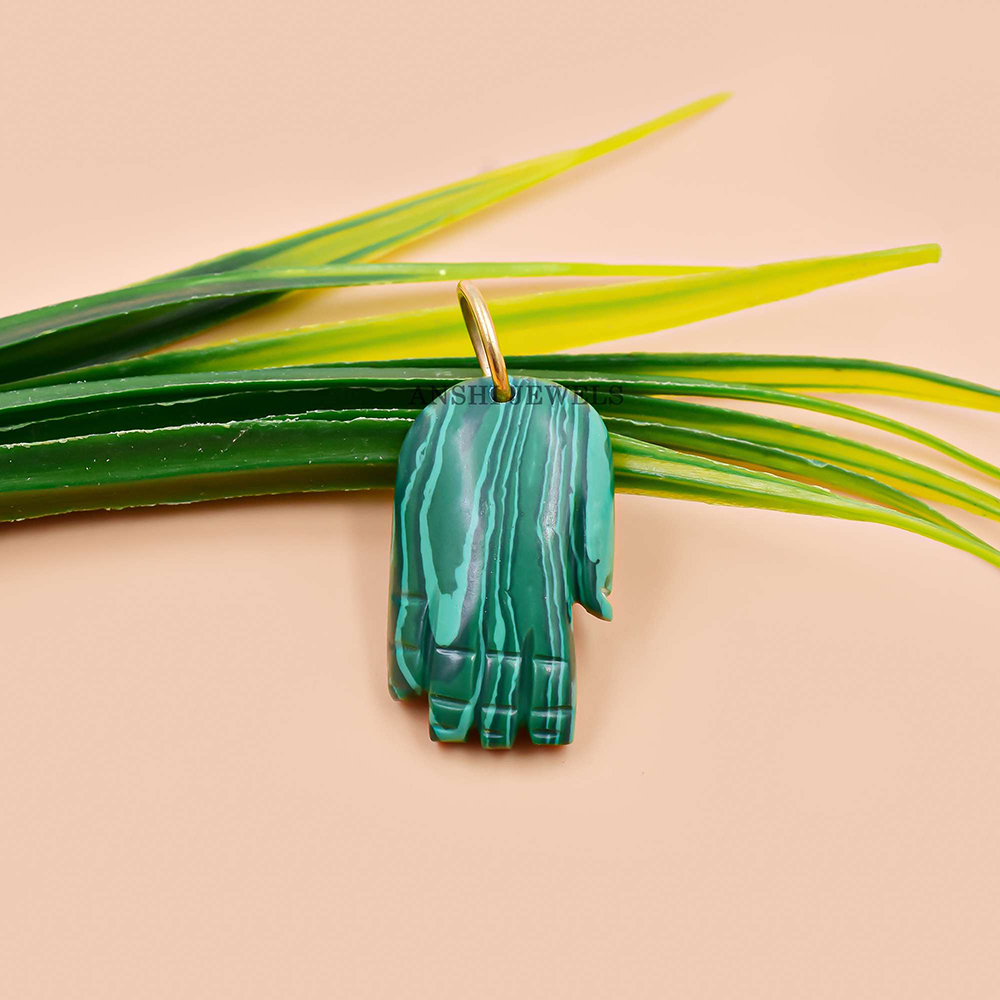 Malachite Hamsa Charm Handmade Carving Figa Pendant - Image 3