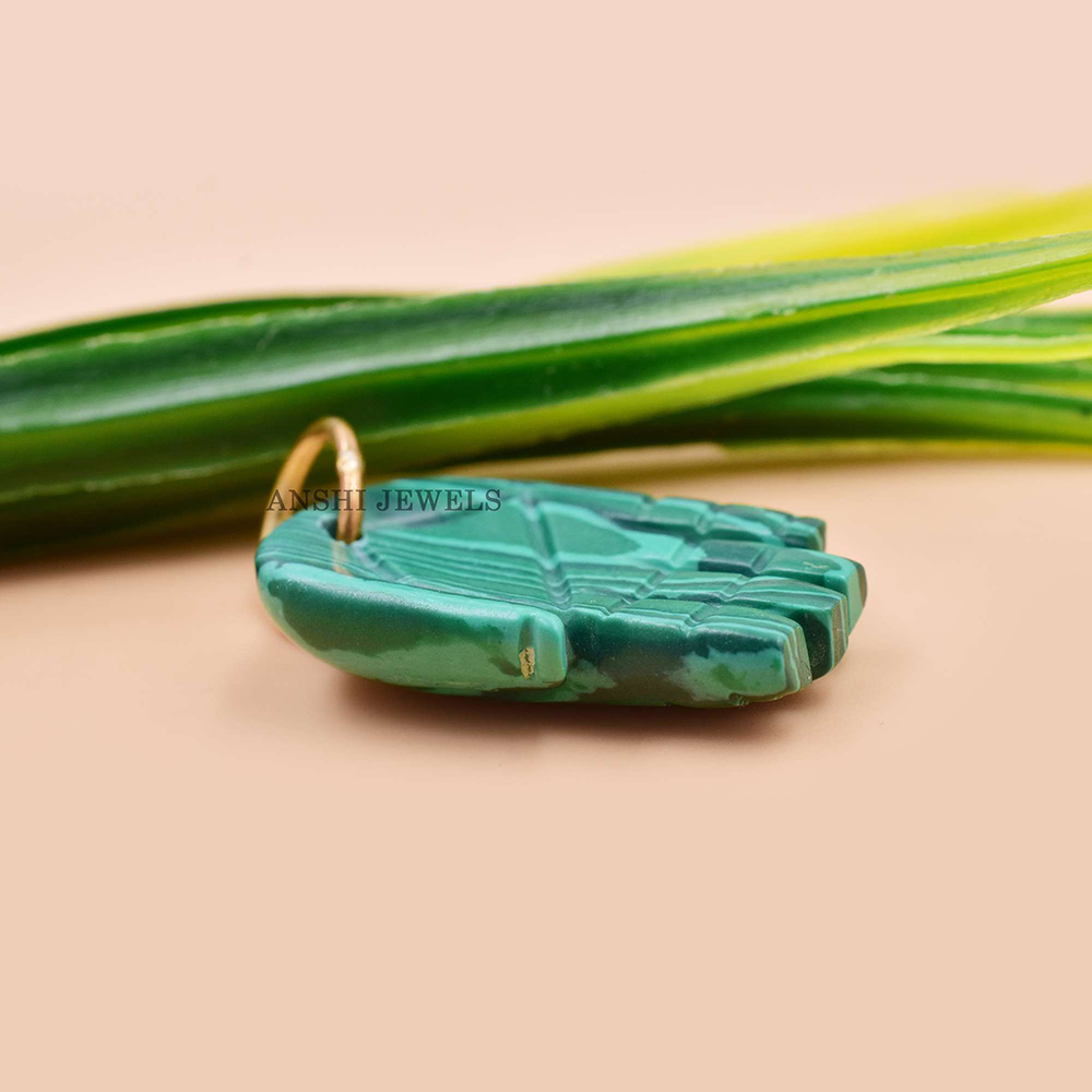 Malachite Hamsa Charm Handmade Carving Figa Pendant - Image 4
