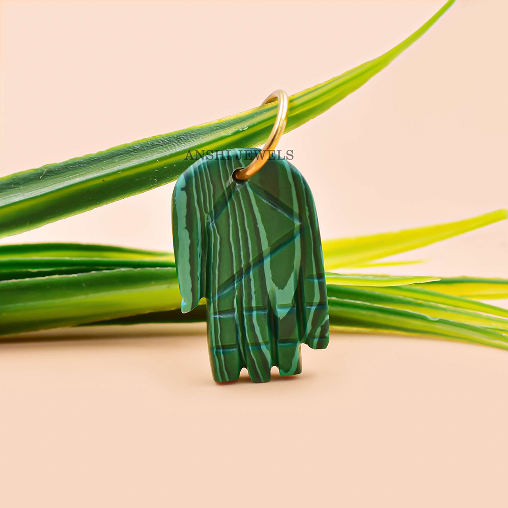 Malachite Hamsa Charm Handmade Carving Figa Pendant
