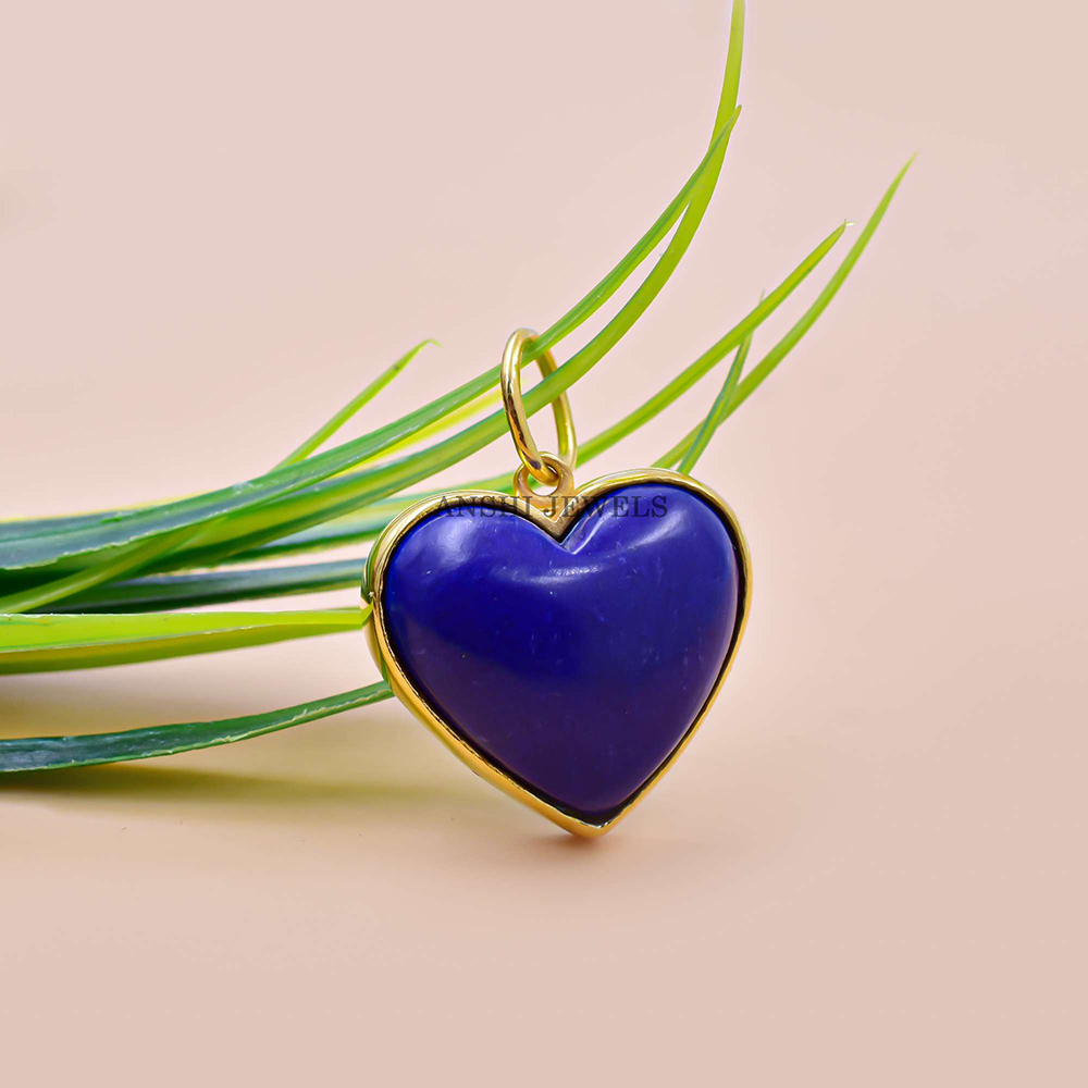 14K Yellow Gold Plated Malachite Heart Carving Gemstone Heart Pendant - Image 3