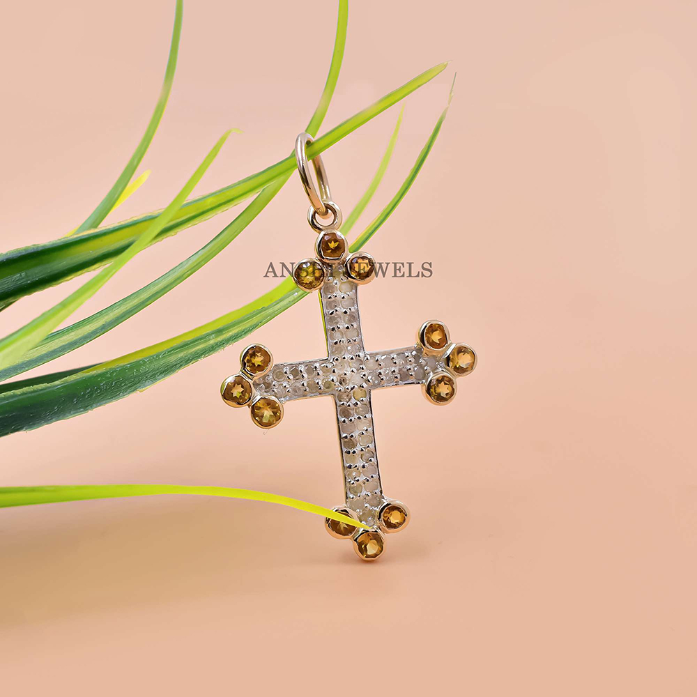 14K Yellow Gold & Silver Two Metal Mix-up Cross Pendant - Image 3
