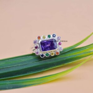 Amethyst & Cubic Zirconia Sterling Silver Cocktail Ring