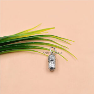 Silver Engraving Pill Locket Charm with Screw Open Vintage Capsule Pendant