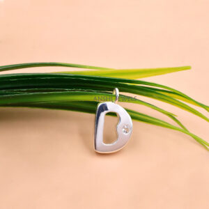 White Topaz Initial D Pendant – Modern Bubble Letter Silver Pendant