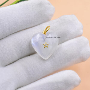 Moonstone Heart Pendant with Moissanite Accent in 14K Gold Plated Silver