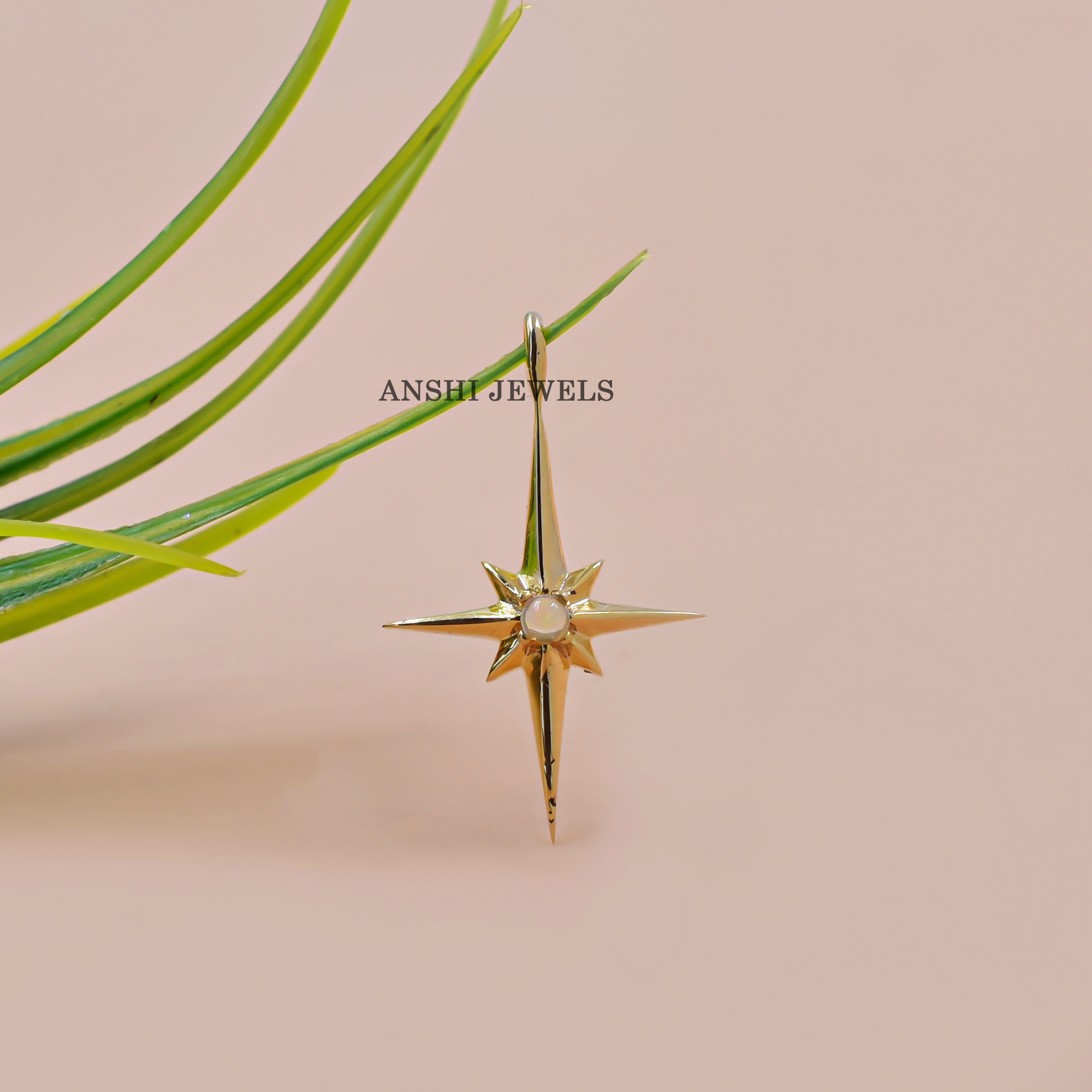 14K Gold Plated Fire Opal Compass Star Pendant In Sterling Silver