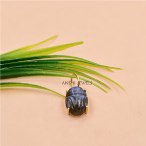 Artisan Carved Scarab Pendant with Labradorite in Sterling Silver