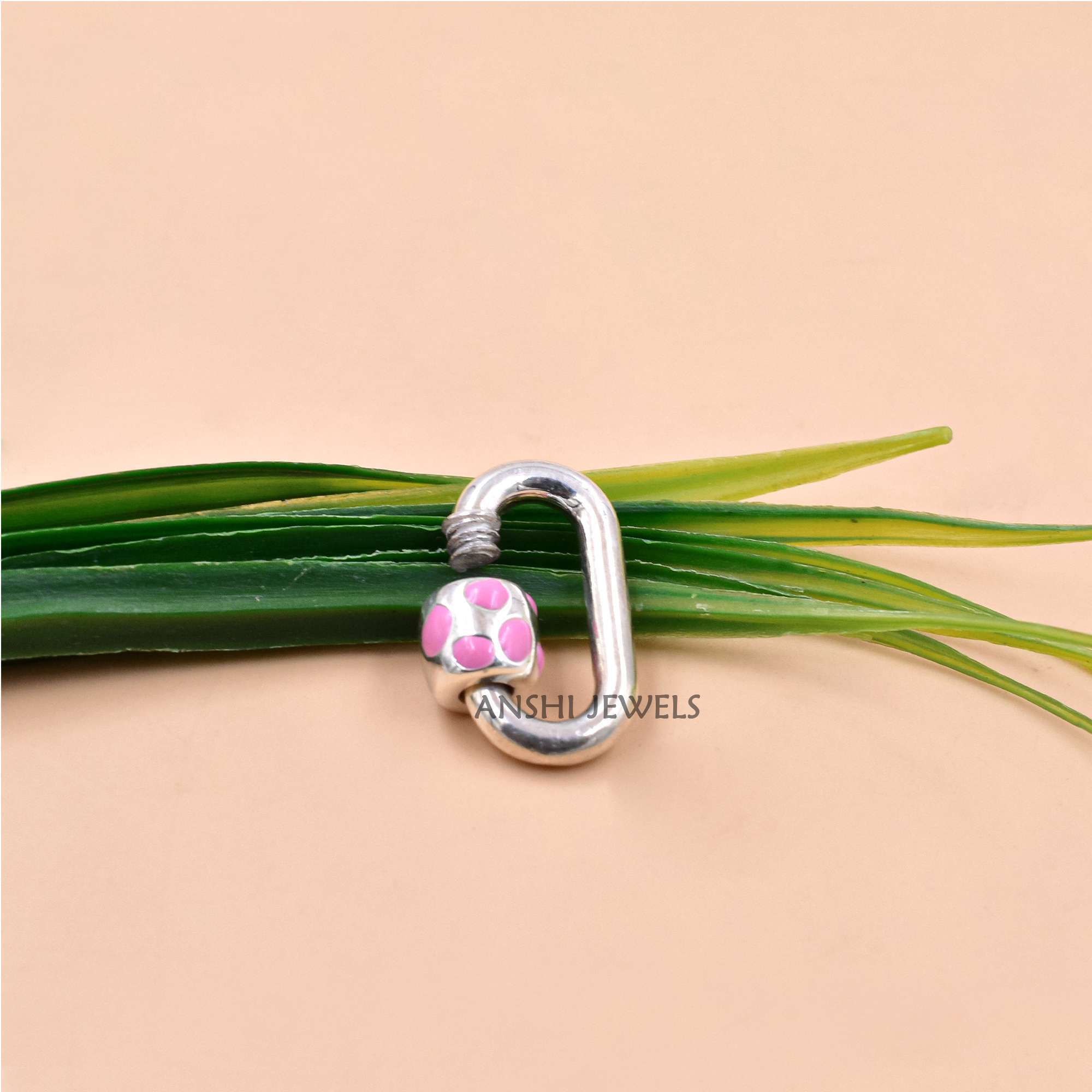 Modern Pink Enamel Carabiner Clasp Lock in 925 Sterling Silver - Image 3