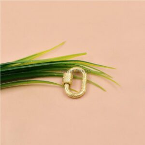 Vintage Floral Engraving Carabiner Lock Charm in Gold Plated Silver