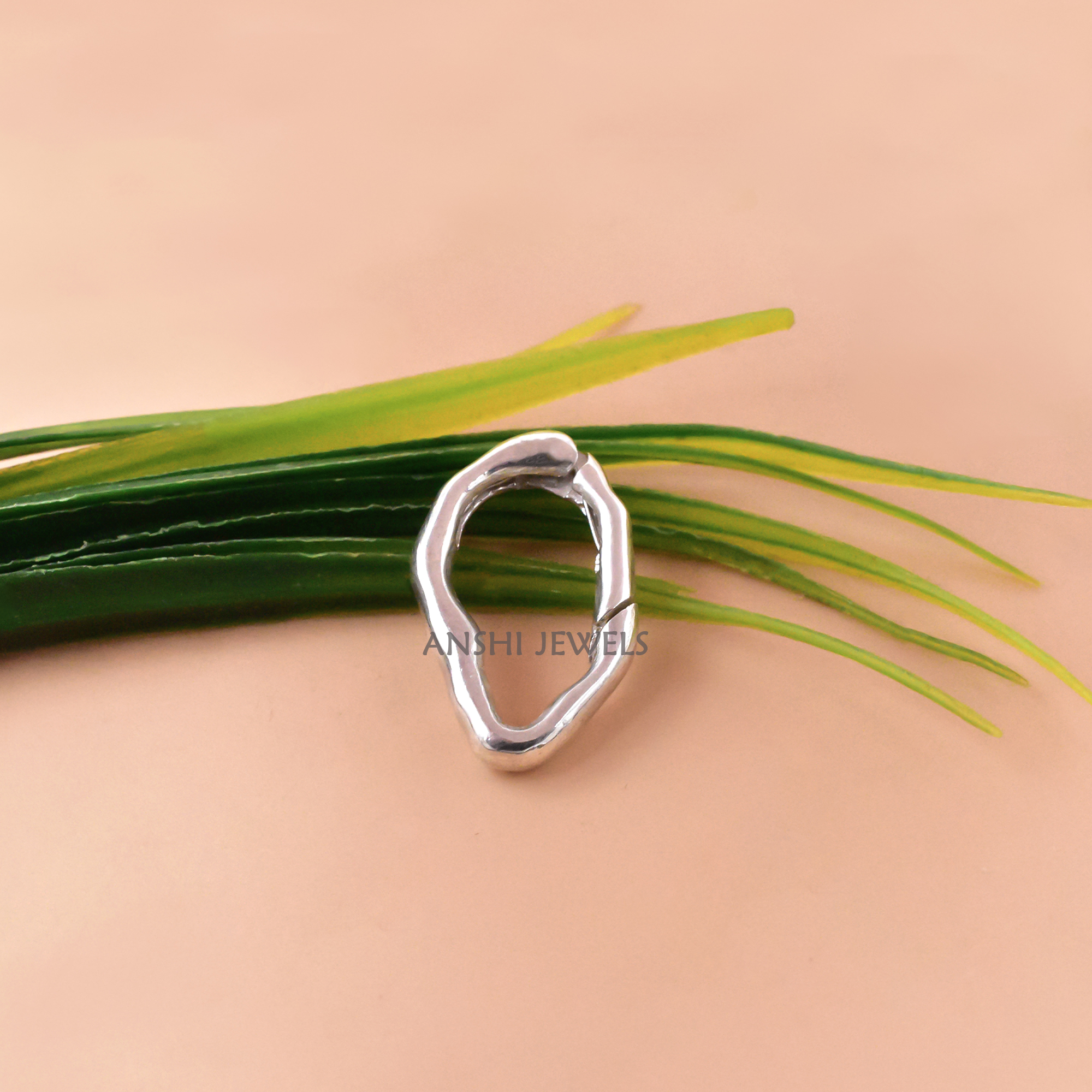 Sculptural Frame Sterling Silver Push Lock Jewelry Clasp