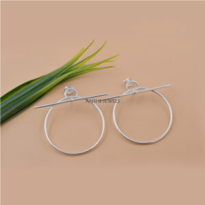 Modern Silver Hoop Earrings with Bar Accent