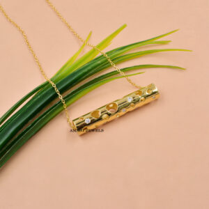 Moissanite Tube Pendant in 14K Yellow Gold Plating – Modern Luxury Necklace Charm