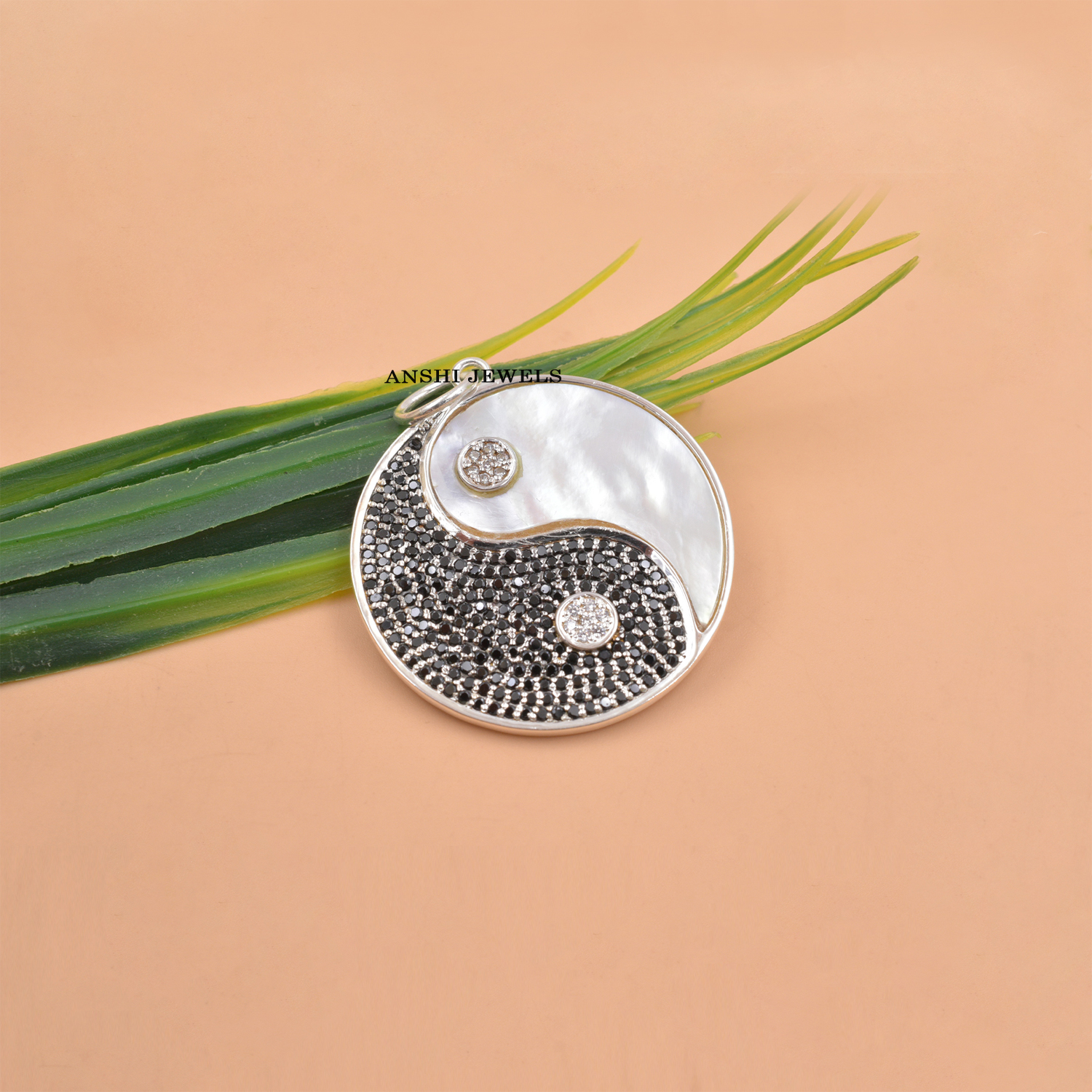Pearl & Black Spinel Yin Yang Pendant in 925 Sterling Silver