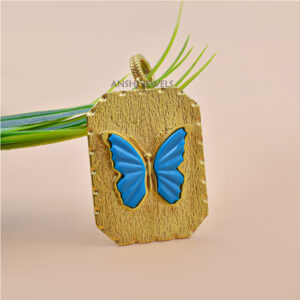Elegant Designer Turquoise Butterfly Pendant in Gold Plated Sterling Silver
