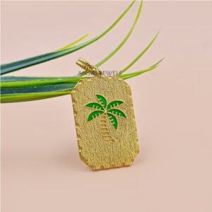 Gold Plated Sterling Silver Palm Tree Enamel Pendant – Textured Designer Jewelry