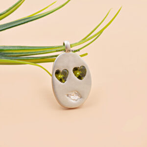 Unique Designer Face Pendant Necklace with Green CZ Eye in Sterling Silver