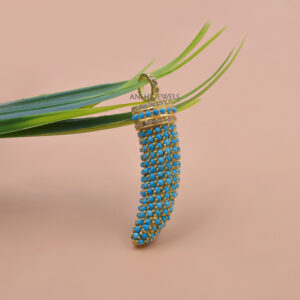 Turquoise Cluster Horn Pendant with Diamond Cap in Gold Plated Sterling Silver Jewelry
