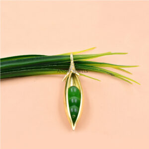 Green Onyx Pea Pendant in 14K Gold Plated with Diamond Detail Jewelry
