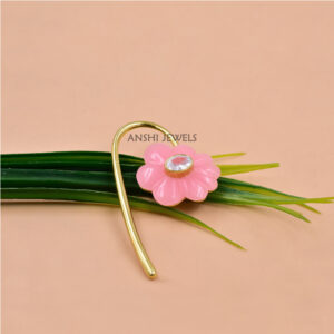 Rose Quartz Flower Pendant with CZ Accent Jewelry In Silver