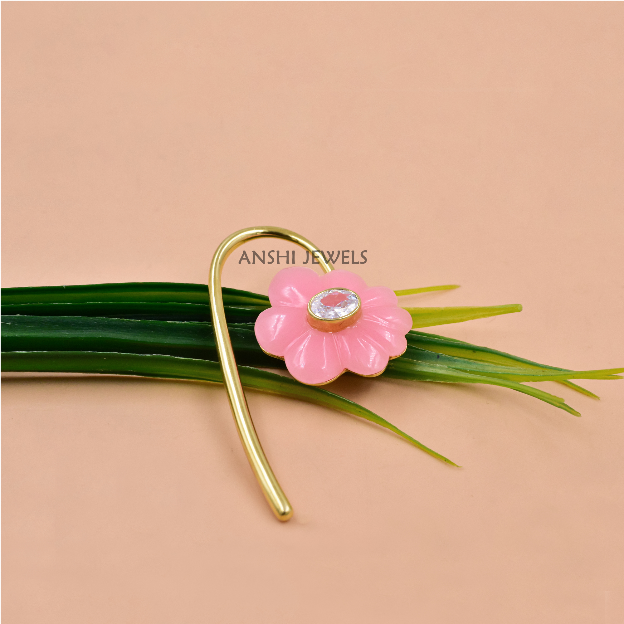 Rose Quartz Flower Pendant with CZ Accent Jewelry In Silver