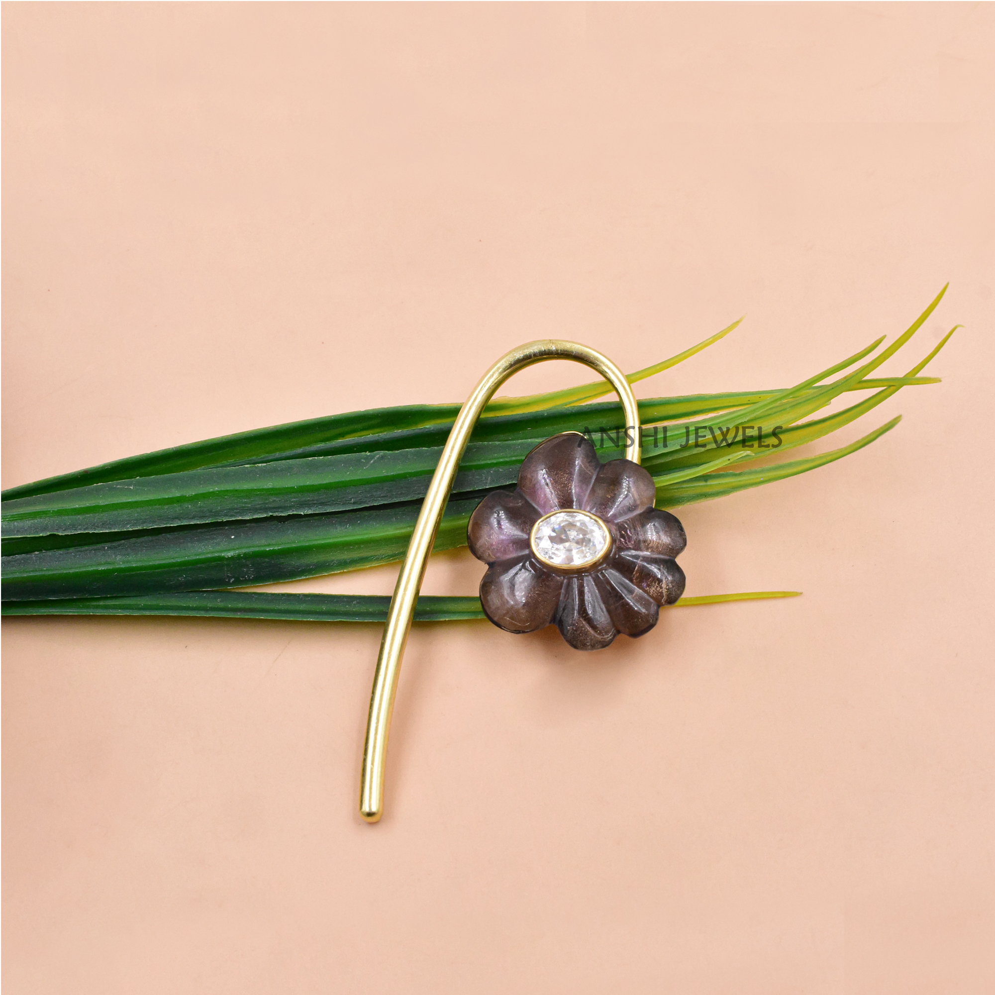 Rose Quartz Flower Pendant with CZ Accent Jewelry In Silver - Image 3