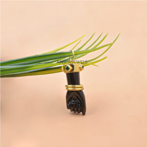 Black Onyx Figa Hand Pendant with Green CZ – Protective Charm Silver Jewelry