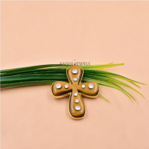 Tiger’s Eye Cross Pendant in Sterling Silver with White CZ – Protective Charm Jewelry