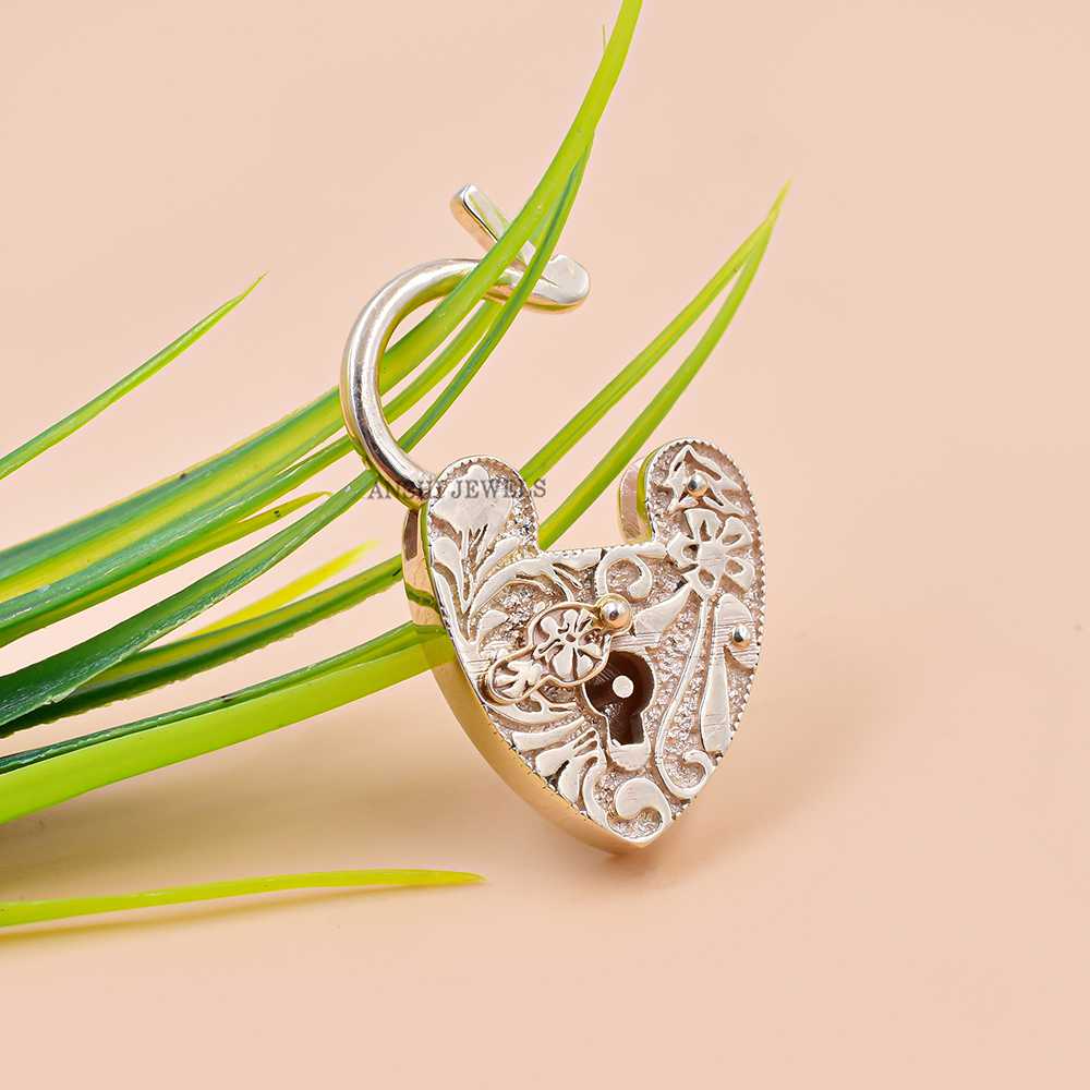 Vintage Style Sterling Silver Carved Heart Padlock in Rose Gold