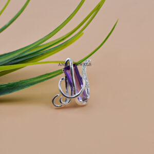 Modern Swirl Amethyst Charm Pendant with Moissanite Accents – 925 Sterling Silver