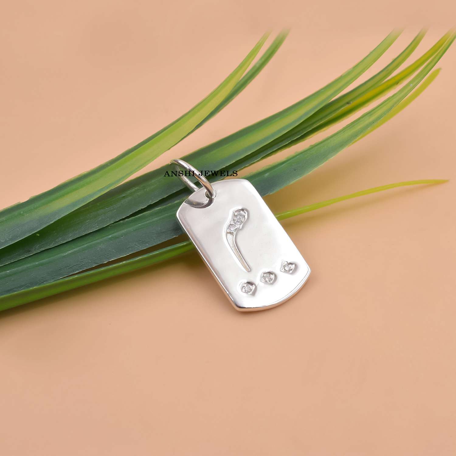 Moissanite Botanical Dog Tag Pendant, 925 Silver Charm For Necklace
