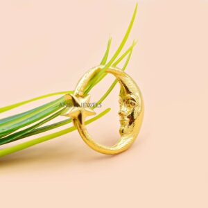 Celestial Moon Face Carabiner Lock with Star Screw In 14K Gold Plated Silver