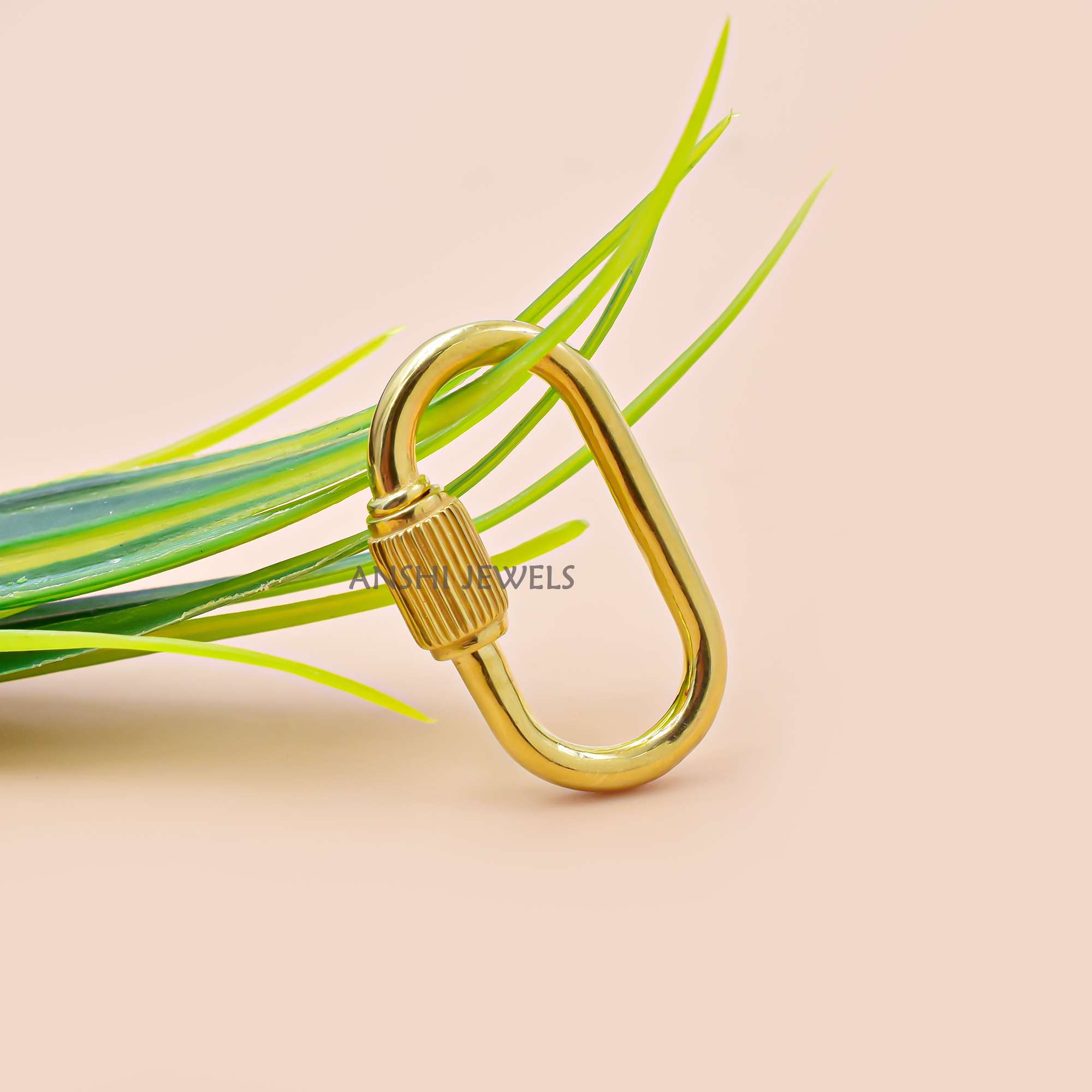 Gold Plated Silver Carabiner Pendant, Textured Screw Lock Charm Holder, Jewelry Connector, Layering Necklace Lock