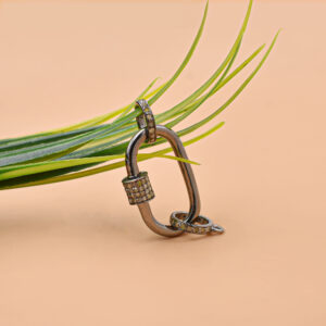 Gray Plated Silver Carabiner Lock, Diamond Screw Statement Charm Lock With Double Ring Jewelry Connector
