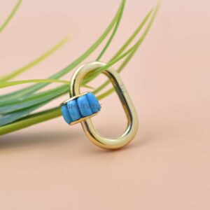14K Gold Plated Turquoise Baguette Carabiner Lock Sterling Silver Charm Connector