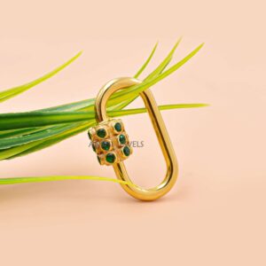 Tsavorite Gemstone Screw Carabiner Lock Clasp In 14K Gold Vermeil Charm Connector