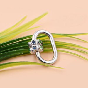Blue Sapphire and Tsavorite Oval Lock Charm in Premium 925 Sterling Silver