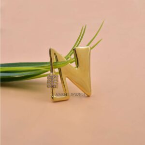 Modern N Alphabet Lock Pendant with White CZ Screw Clasp in Sterling Silver