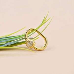 Designer Moissanite Carabiner Clasp Pendant in 14K Gold Plated Silver