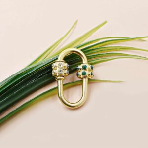 Nature-Inspired Carabiner Lock Charm with Yellow and Green CZ in Gold Plated Silver