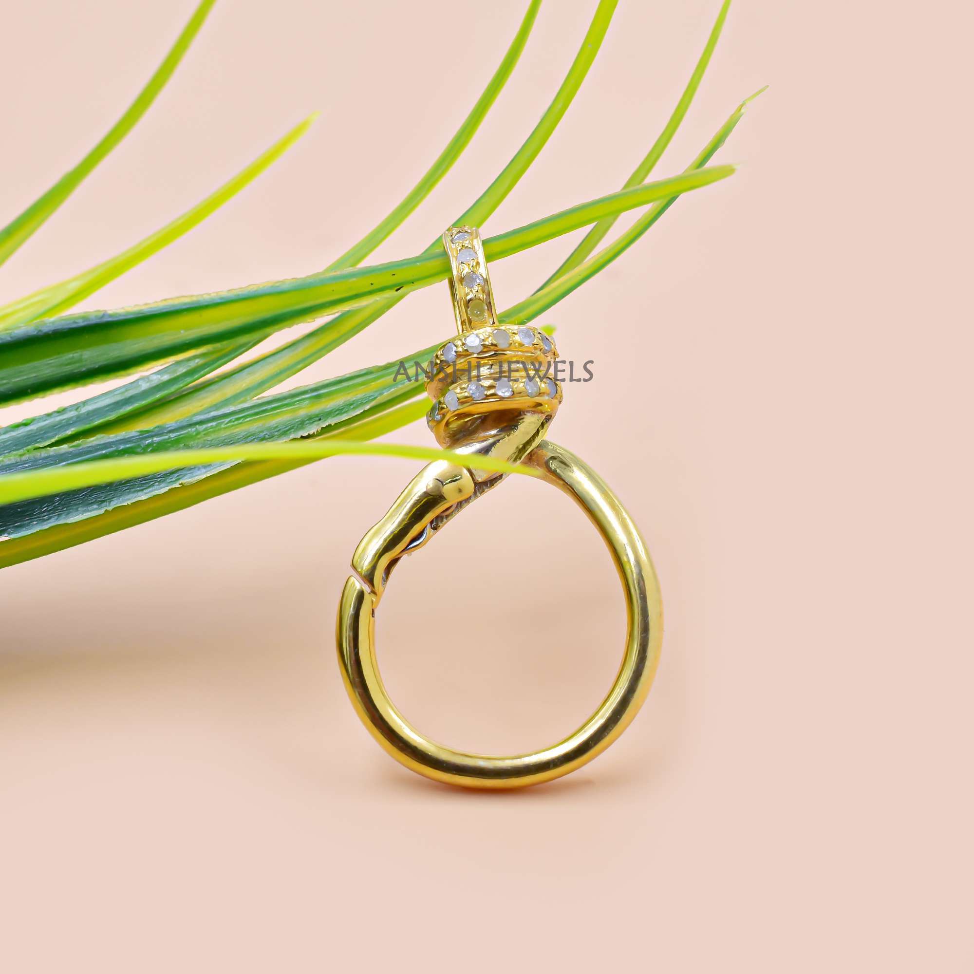 14K Yellow Gold Plated Diamond Detail Lock Clasp, Designer Silver Jewelry Connector